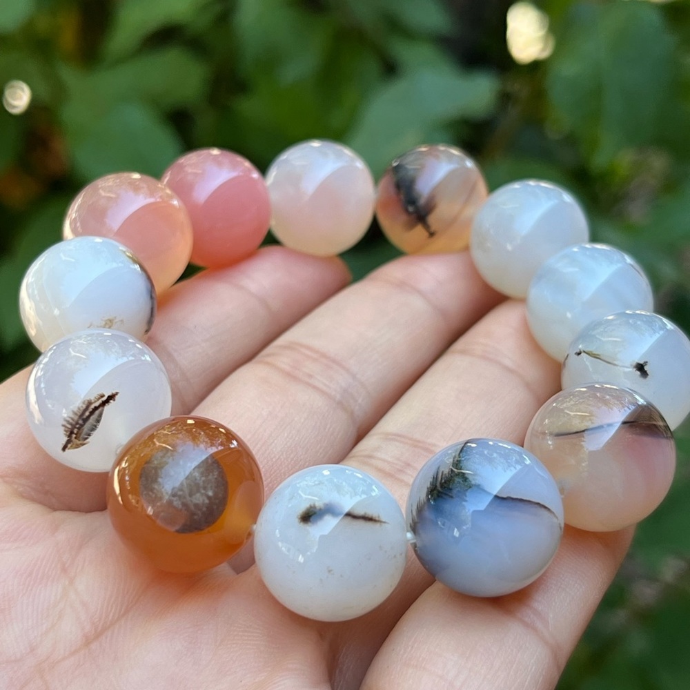 16mm chunky stretchable rare dendritic agate bracelet